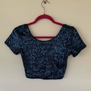Blue Sequin Crop Top